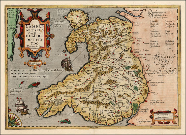Map Of Medieval Wales A 1606 Version Of Humphrey Llwyd's 1573 Map Of Wales, Cambriae Typus Edited  By Peter Kaerius. - Medievalists.net